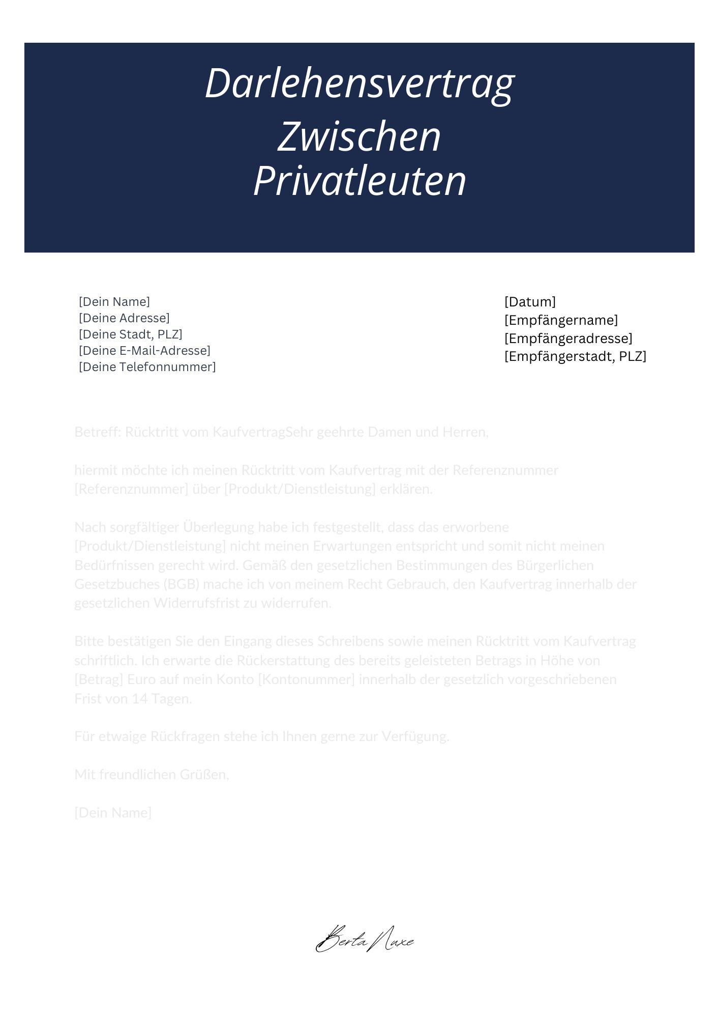 Darlehensvertrag Zwischen Privatleuten