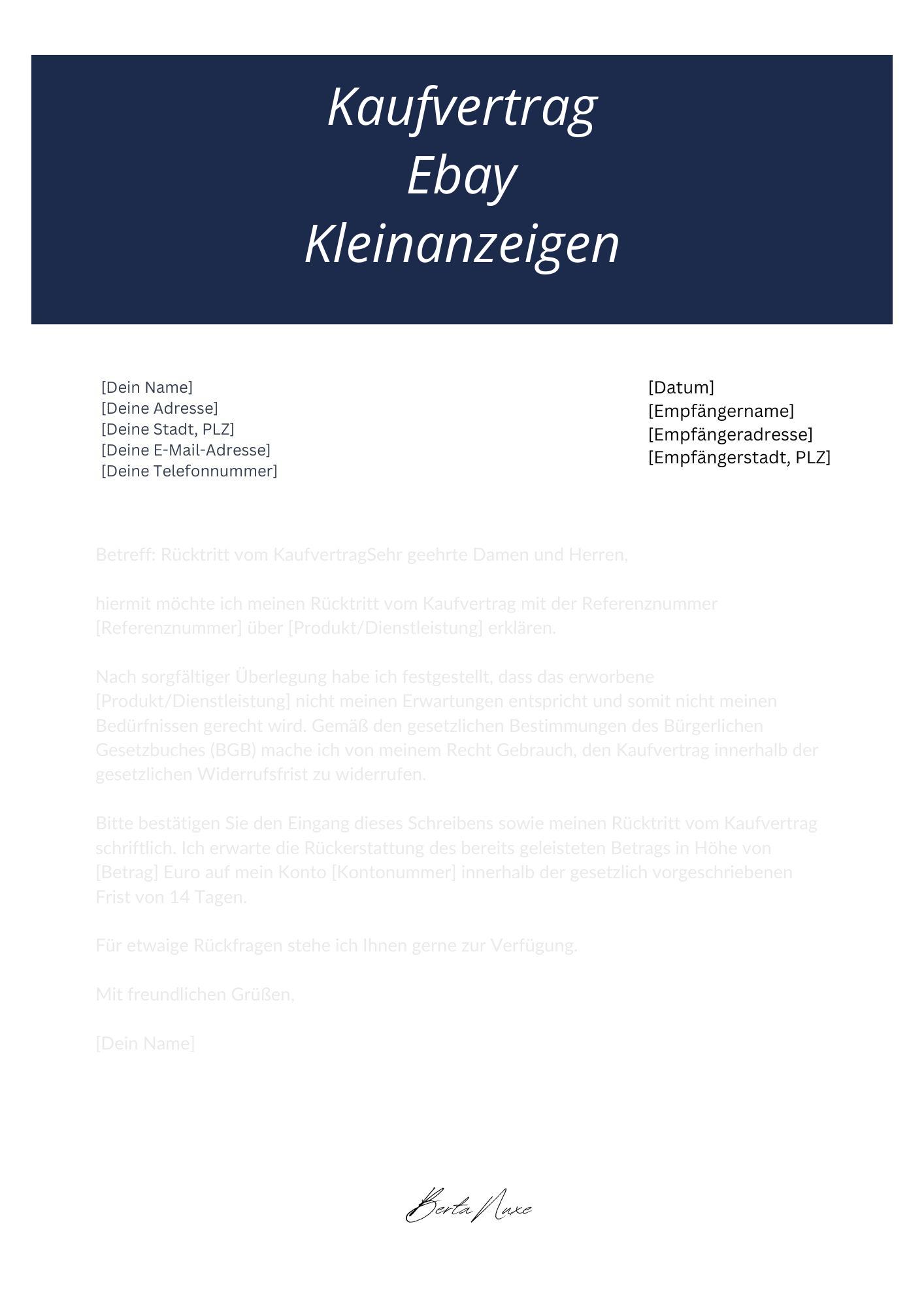 Kaufvertrag Ebay Kleinanzeigen
