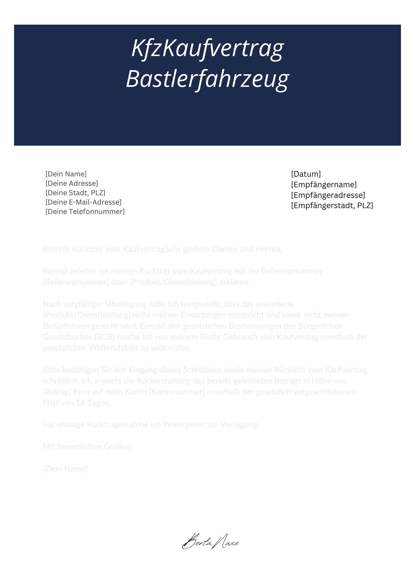 Kfz-Kaufvertrag Bastlerfahrzeug Pdf