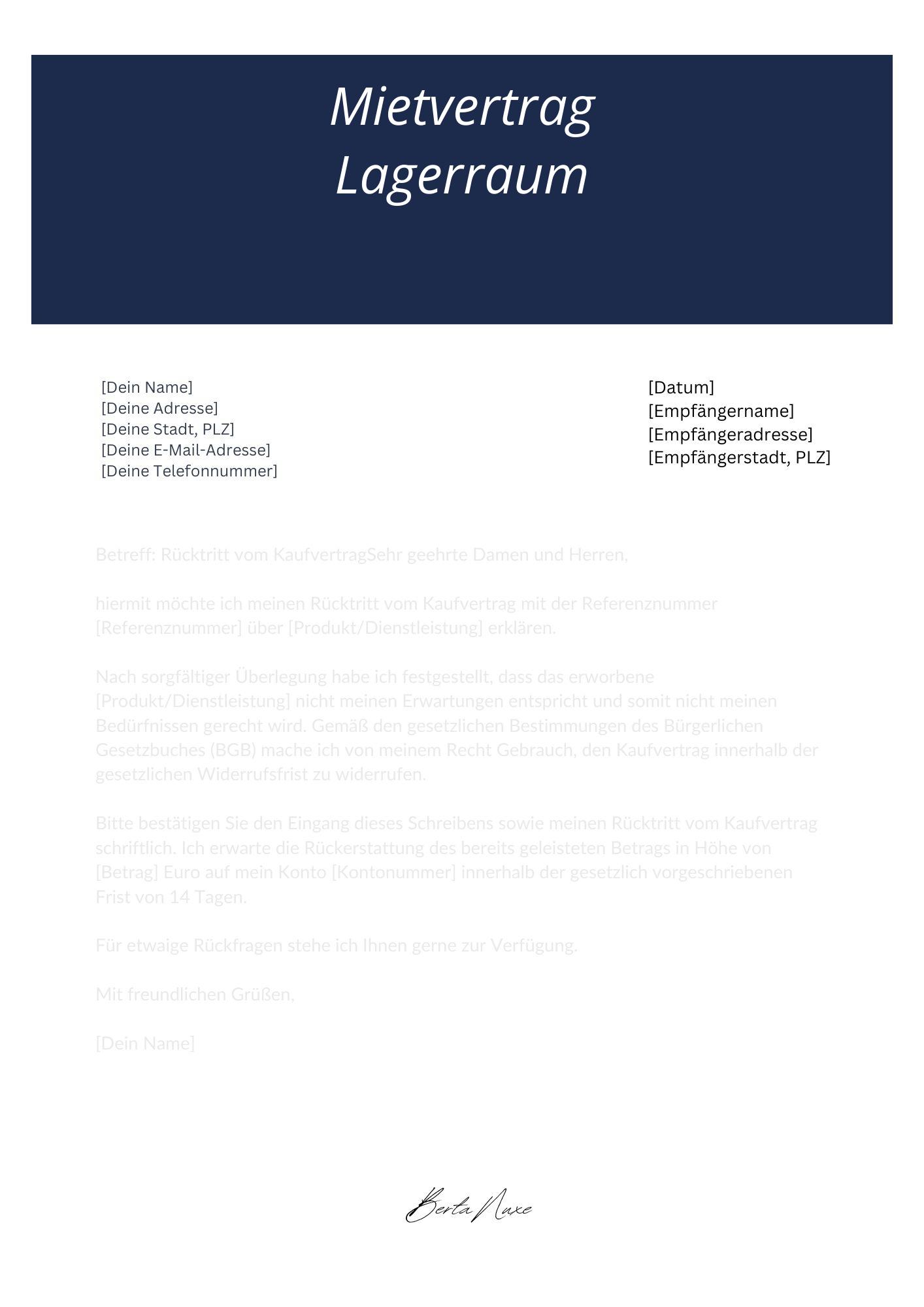 Mietvertrag Lagerraum