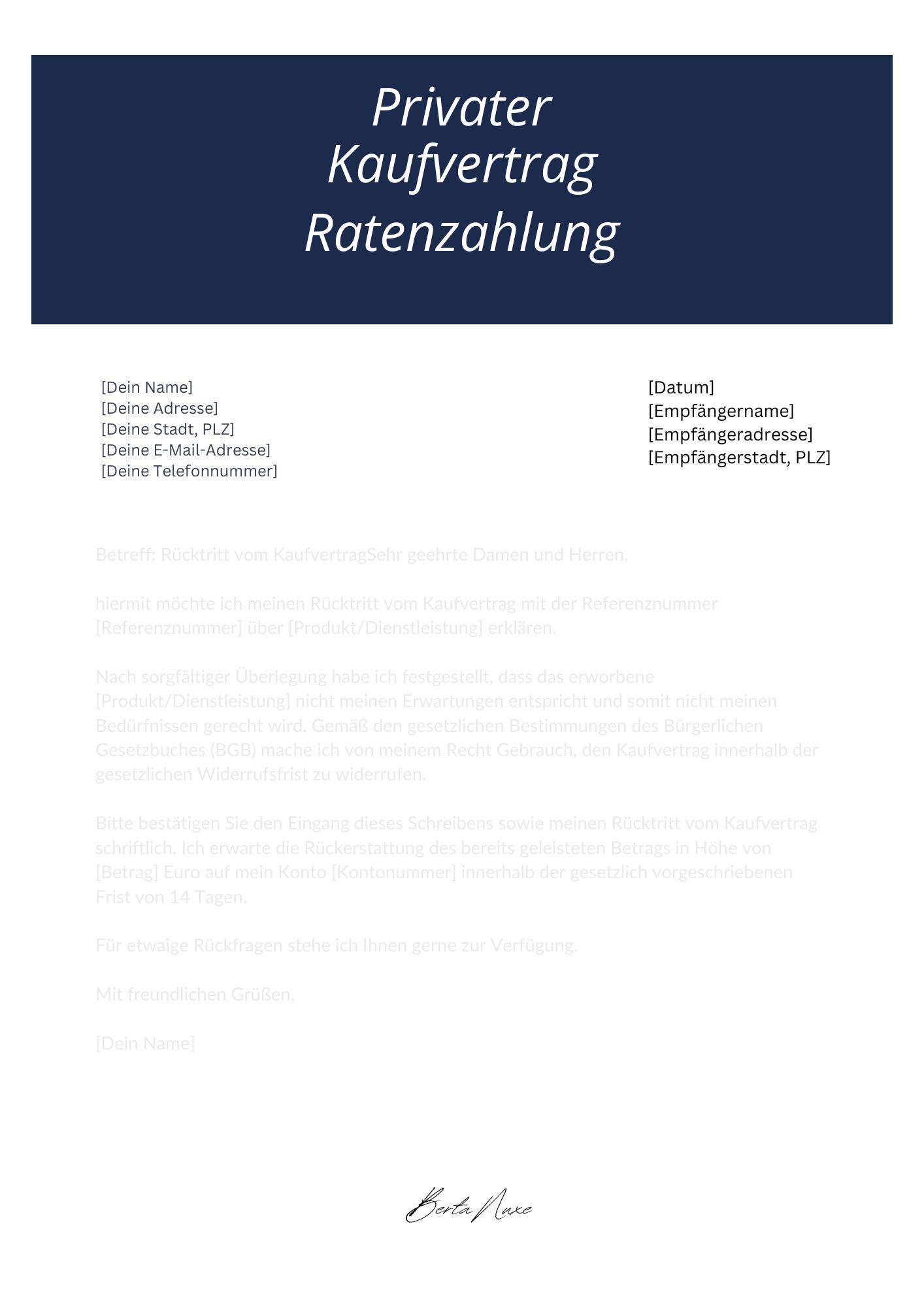 Privater Kaufvertrag Ratenzahlung