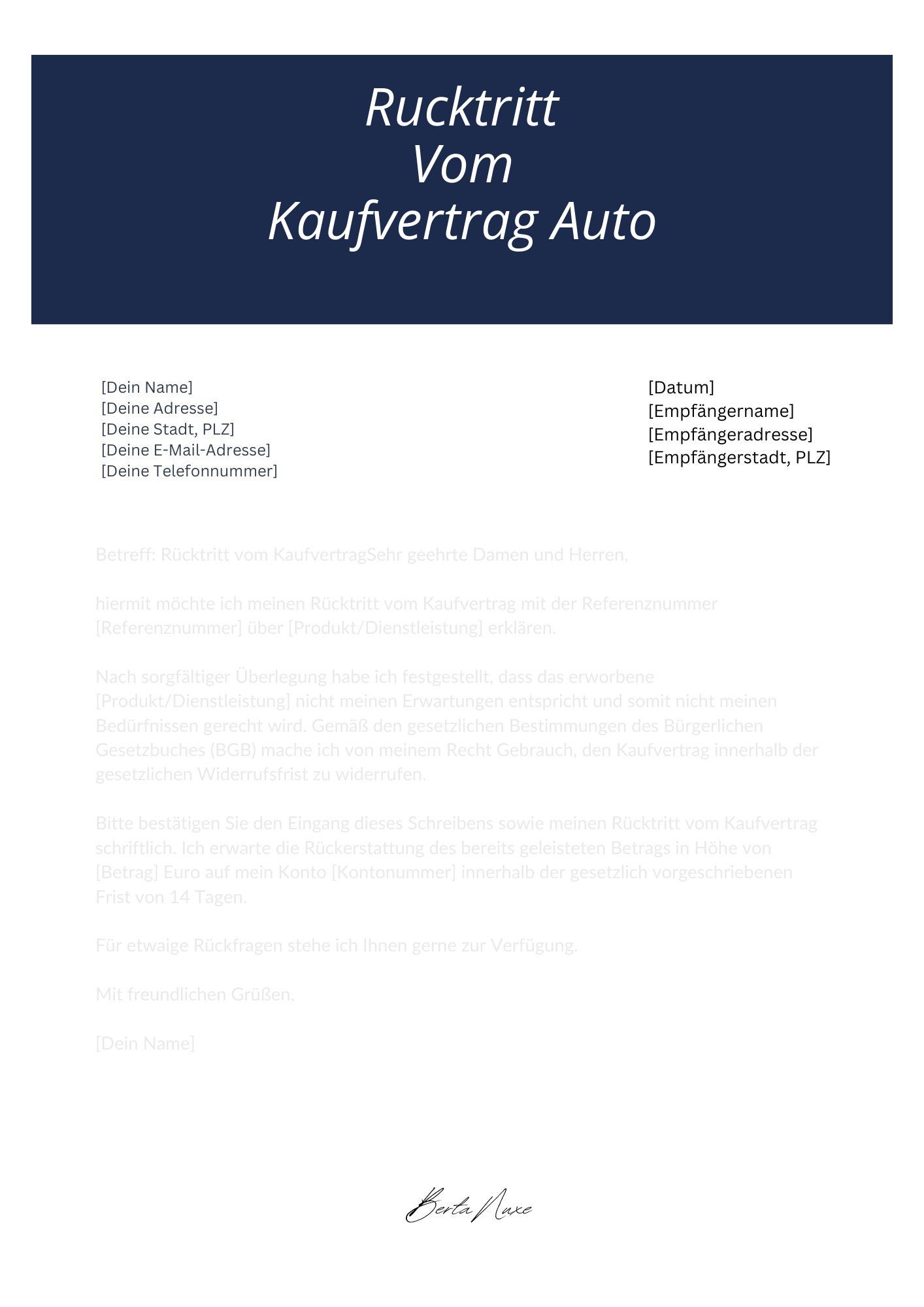 Rücktritt Vom Kaufvertrag Auto